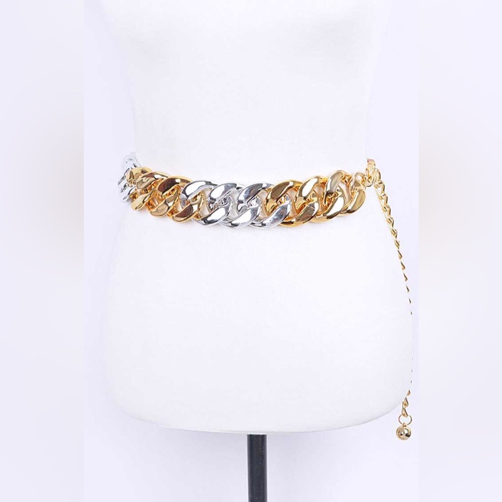 Gold & Silver Metal Chunky Chain Adjustable Statement Belt